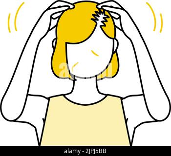 Women massaging scalp to improve AGA, thinning hair, and hair loss in women. Stock Vector