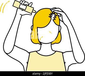 Women using hair growth and hair regrowth products to improve AGA, thinning hair, and hair loss in women. Stock Vector
