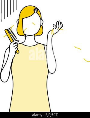Women shocked by AGA, thinning hair, and hair loss in women Stock Vector