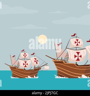 ships at sea, columbus day Stock Vector