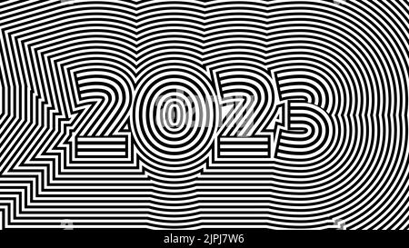 2023 New Year optical illusion style. Minimal op art abstract calendar ...