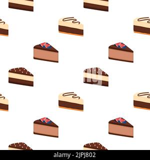Seamless pattern with pieces of cheesecakes with chocolate. Bright background with slices of pies, vector illustration Stock Vector
