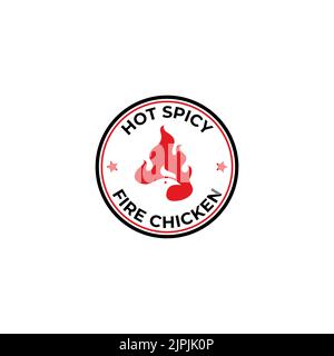 A creative logo with 'Hot Spicy Fire Chicken' text on a white background Stock Vector