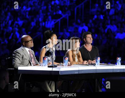 ANTONIO REID, NICOLE SCHERZINGER, PAULA ABDUL, SIMON COWELL, THE X FACTOR USA, 2011 Stock Photo