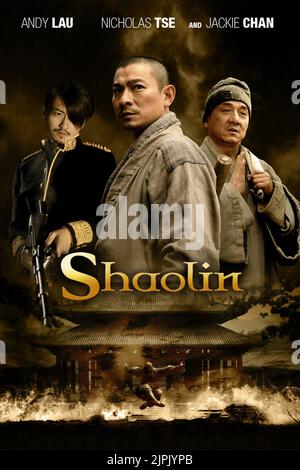 NICHOLAS TSE, ANDY LAU, JACKIE CHAN POSTER, SHAOLIN, 2011 Stock Photo