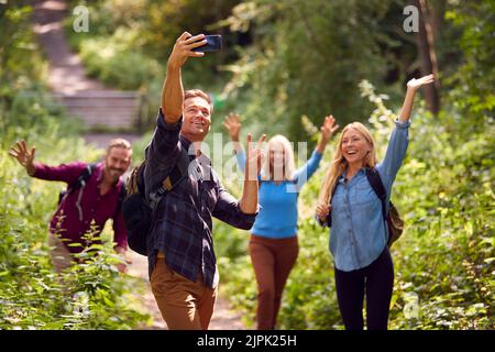 smiling, hiking, waving, selfie, smile Stock Photo