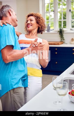 couple, loving, kitchen, dancing, pairs, romance, kitchens Stock Photo