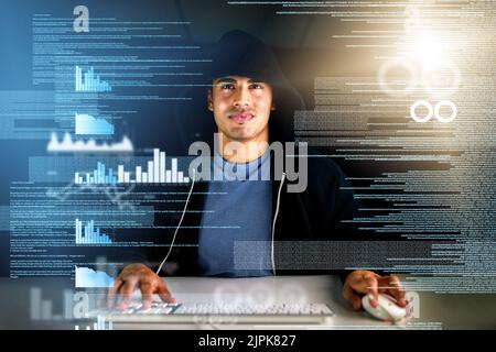 You can do all kinds of things with code. a handsome young male computer programmer working on new code. Stock Photo