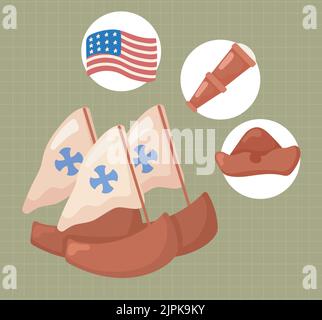 columbus day, icon collection Stock Vector