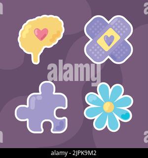 Mental Health Day, icons set Stock Vector