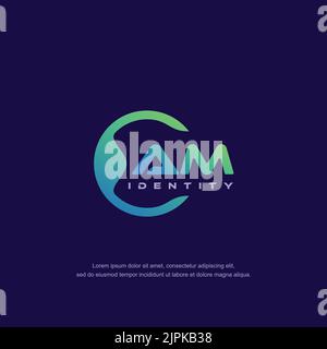 AM Initial letter circular line logo template vector with gradient color blend Stock Vector