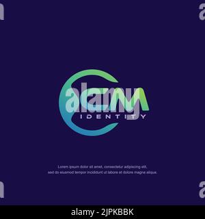 CM Initial letter circular line logo template vector with gradient color blend Stock Vector