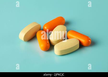 two types of vitamins with different colours and shapes Stock Photo
