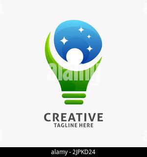 Creative lamp logo design with people and stars element Stock Vector