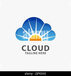 Cloud logo design with sun light inside Stock Vector