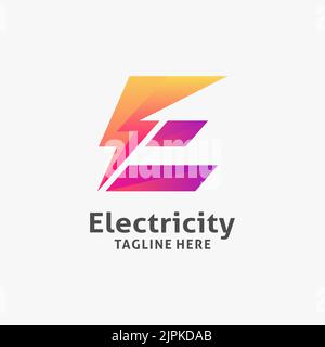 Letter E in electrical lightning logo design Stock Vector