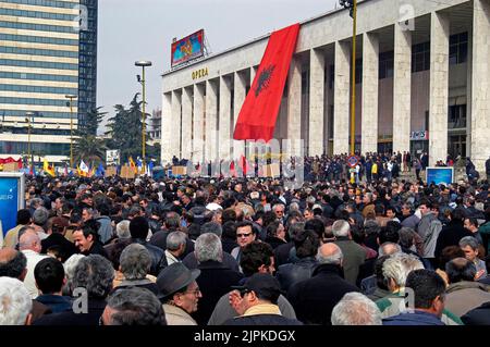 Crowds at political demonstration, Tirana, Albania Stock Photo