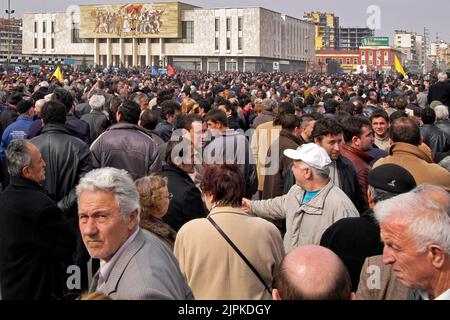 Crowds at political demonstration, Tirana, Albania Stock Photo