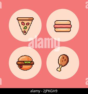 set of fast food pixel art Stock Vector