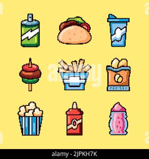 fast food pixel art Stock Vector
