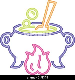halloween cauldron neon Stock Vector