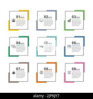 9 data infographics square index template. Vector illustration abstract background. Stock Vector