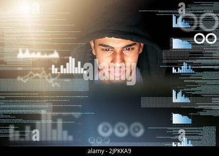 Focused on the code. a handsome young male computer programmer working on new code. Stock Photo