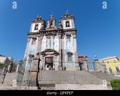 Igreja de Santo Ildefonso aka Church of Saint Ildefonso. The blue and white tiles called Azulejos depict historical events. Porto, Portugal. Stock Photo