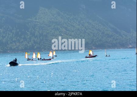 View from seaside on Provencal Cassis, boat excursion to Calanques national park in Provence, France Stock Photo