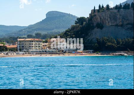 View from seaside on Provencal Cassis, boat excursion to Calanques national park in Provence, France Stock Photo