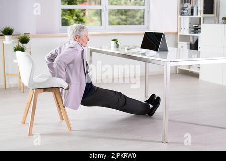 Chair Office Dip Exercise Triceps Dips At Desk Stock Photo