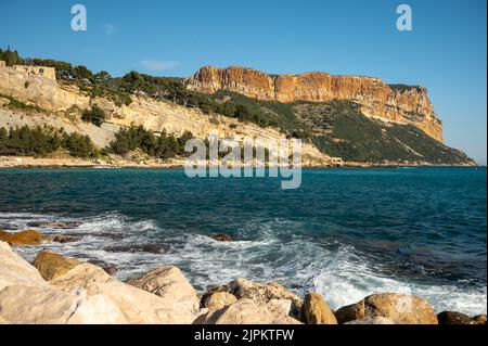 View from beach of Provencal Cassis, boat excursion to Calanques national park in Provence, France Stock Photo