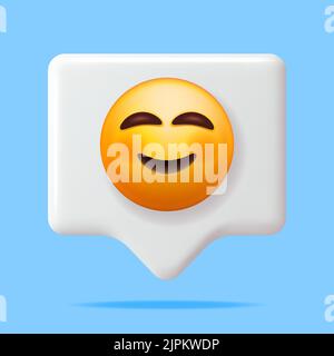 3D Yellow Happy Emoticon on Speech Bubble Stock Vector