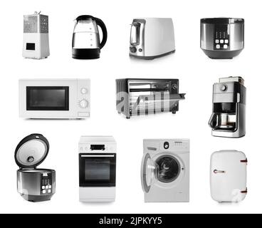 Set of different household appliances isolated on white Stock Photo