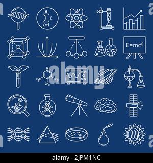 Science icon set in thin line style. Scientific elements collection. Vector illustration. Stock Vector