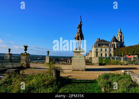 France, Loir-et-Cher, Blois, bishop's gardens, equestrian statue of Joan of Arc Stock Photo