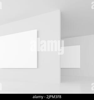 3d Rendering of Abstract Gallery Interior. White Modern Architecture Background Stock Photo