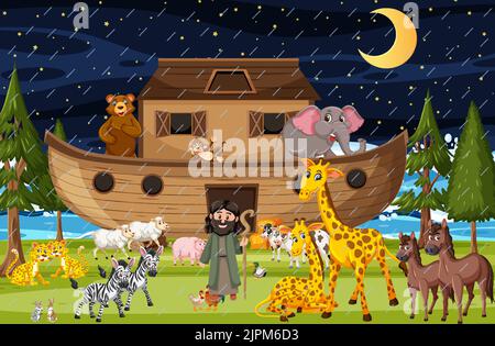 Forest scene with Noah's ark with animals illustration Stock Vector