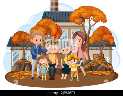 Happy family infront of the house on white background illustration Stock Vector