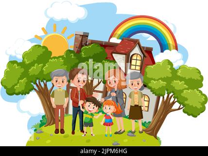 Happy family infront of the house on white background illustration Stock Vector