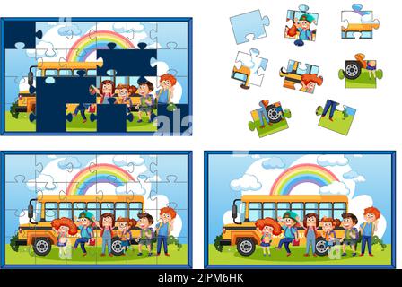 School kids photo puzzle game illustration Stock Vector