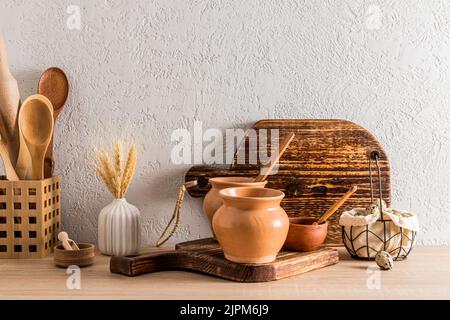 Ceramic Pots and Cooking Utensils on White Marble Table in Kitchen Stock  Photo - Image of cuisine, board: 253864544