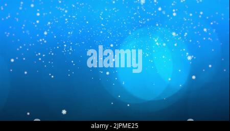 Image of snowflakes falling and spot lights on blue background Stock ...