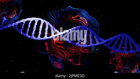 Image of dna strand over black background Stock Photo