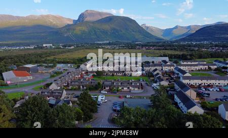 Aerial view of Fort William with Ben Nevis and Glen Nevis in the background Stock Photo