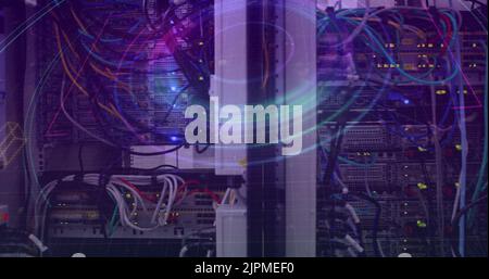 Image of scope scanning over computer server Stock Photo