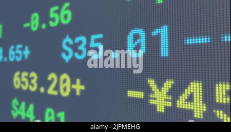 Image of financial data and graphs over navy background Stock Photo
