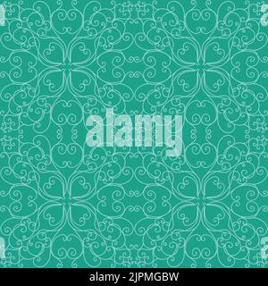 Baroque geometric ornament. Expensive seamless pattern for wallpaper on the wall and textiles. Thin elegant lines.sea wave color background. Stock Vector