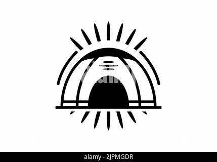 Dome tent for camping in monoline art illustration design Stock Vector