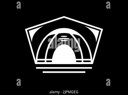 Dome tent for camping in monoline art illustration design Stock Vector